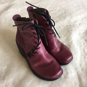 Bionica Purple Corset Leather Lace Up Wedge Boots